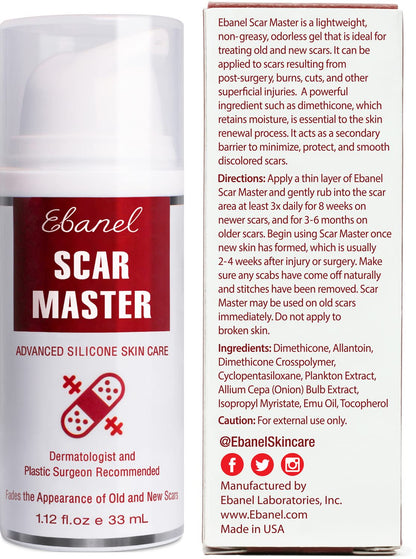 Ebanel Silicone Scar Gel with Allantoin, Emu Oil, Vitamin E and Onion Extract, For Old & New Scars from Surgeries, C-Section, Injuries, Burns & More