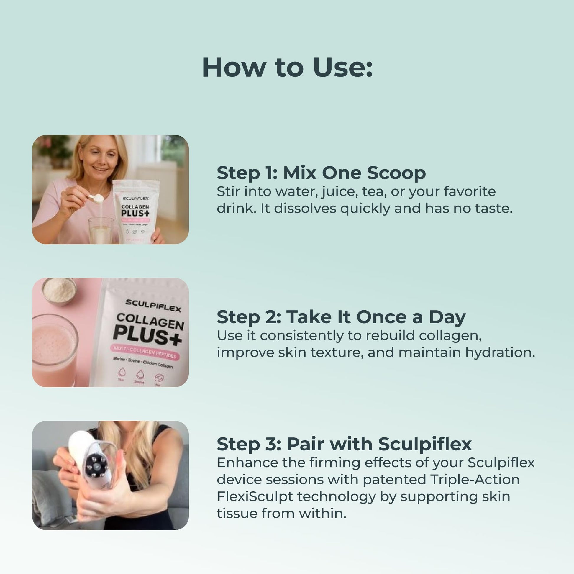 Sculpiflex Hydrolyzed Collagen Peptides Powder, Marine, Bovine, and Chicken Unflavored Multi Collagen Complex for Women, Firms Skin and Boosts Elasticity, Hydrating with Hyaluronic Acid (30 Servings) SCULPIFLEX buy supplements Au