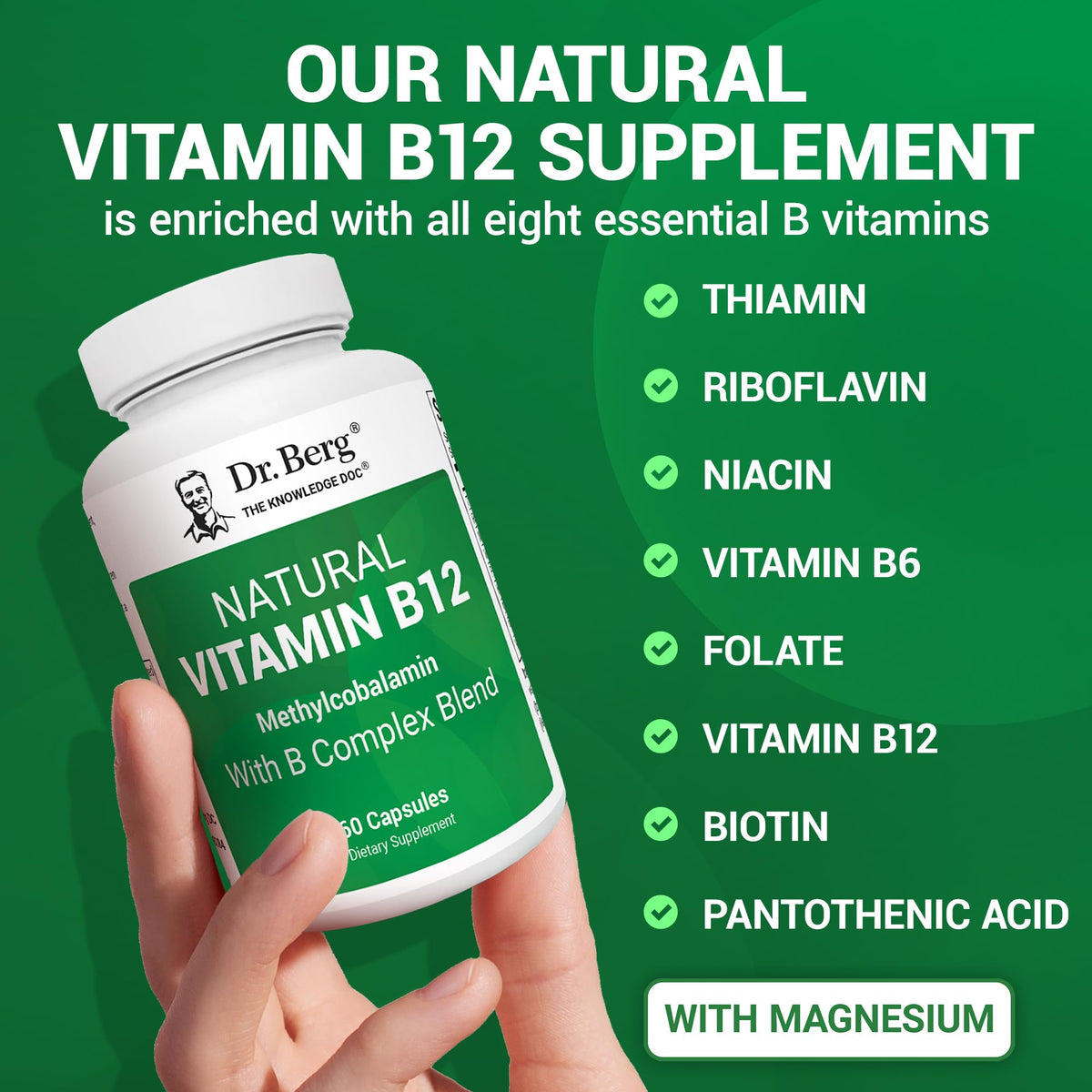 Dr. Berg Natural Vitamin B12 1000 mcg with B Complex Blend - Methylcobalamin B12 for Energy, Nerve Health, and Cognitive Function* - Methylated B12 with Folate - 60 Capsules (2-Month Supply) Dr. Berg NutritionalsBuy Supplements Australia