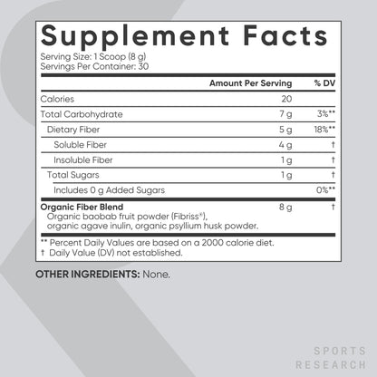 Sports Research® Organic Fiber Unflavored – Organic Fiber Powder - Daily Psyllium Husk and Prebiotic Agave Inulin, Helps Maintain Regularity* with Soluble & Insoluble Fiber - Easy to Mix, 30 Servings Sports Research buy supplements Au