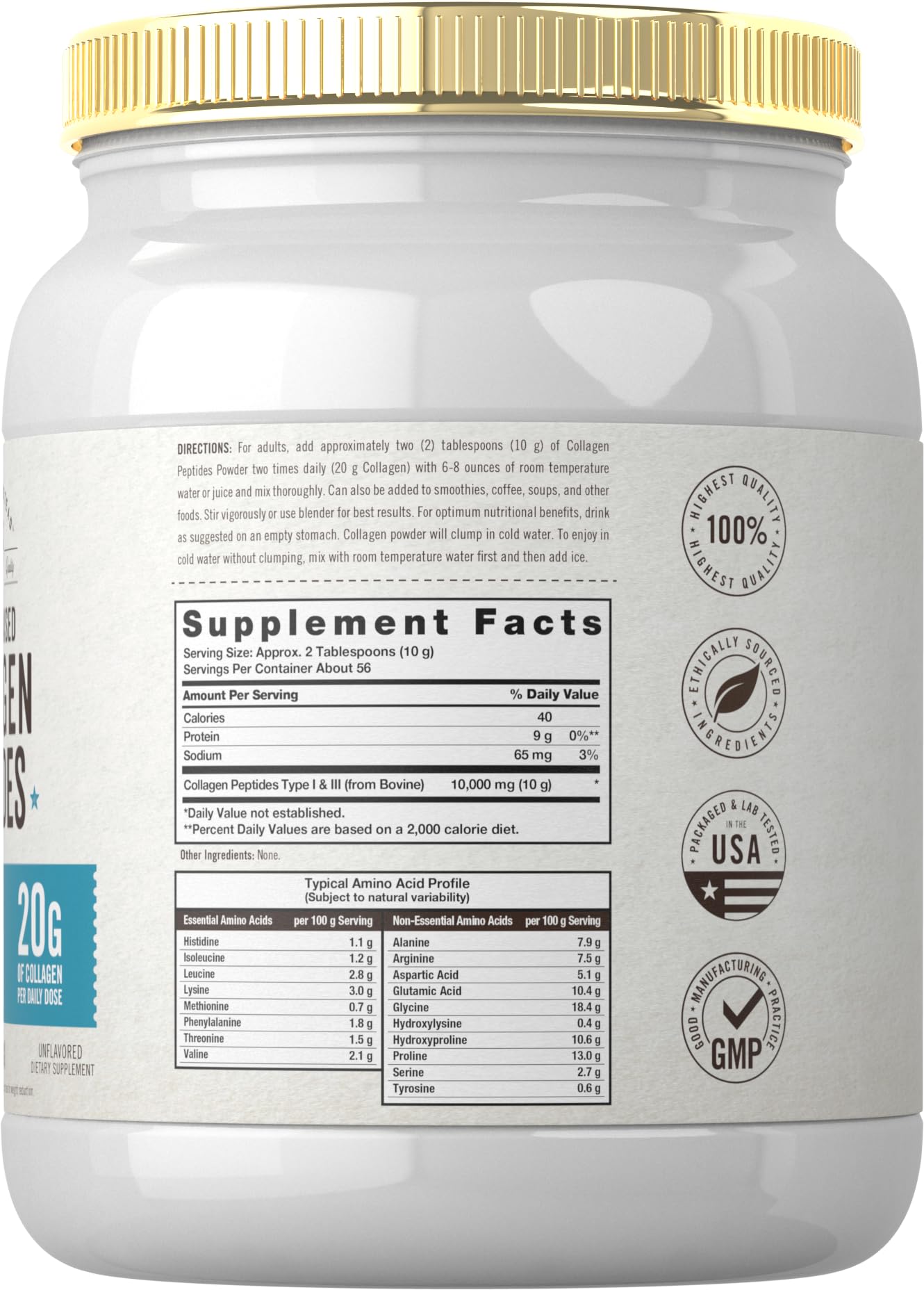 Carlyle Grass Fed Collagen Peptides Powder 20oz | Unflavored | Pasture Raised | Types I & III | 20g of Collagen Per Daily Dose | Non-GMO, Gluten Free | by Herbage Farmstead Carlyle buy supplements Au