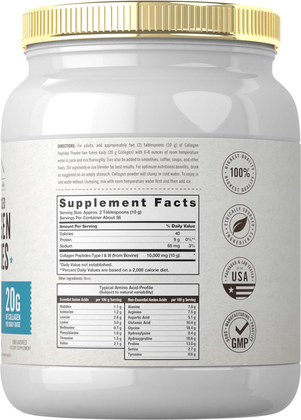 Carlyle Grass Fed Collagen Peptides Powder 20oz | Unflavored | Pasture Raised | Types I & III | 20g of Collagen Per Daily Dose | Non-GMO, Gluten Free | by Herbage Farmstead Carlyle buy supplements Au