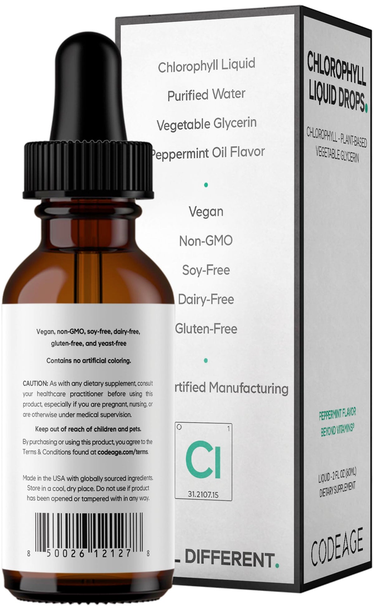 Codeage Chlorophyll Liquid Drops Supplement - Vegan Chlorophyll 50 mg per Serving, Organic Peppermint Flavor Clorofila Drink - Non-GMO, Gluten-Free, Vegan - 2 fl oz CodeageBuy Supplements Australia
