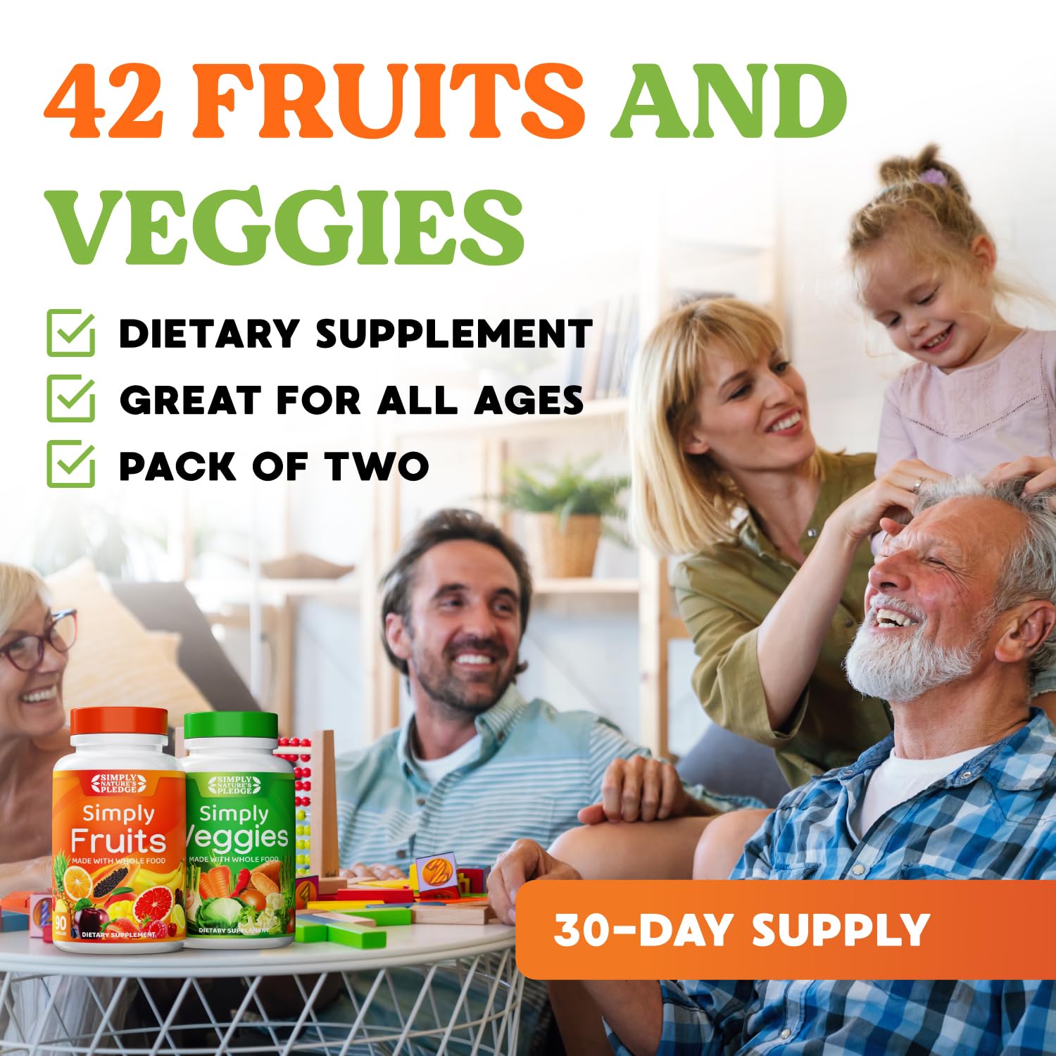 Simply Nature's Pledge - Packed with Over 40 Different Fruits & Vegetables - Made with Whole Food Superfoods - with High Beta Carotene – 100% Soy Free - 90 Count (Pack of 2) Simply Nature's Pledge buy supplements Au