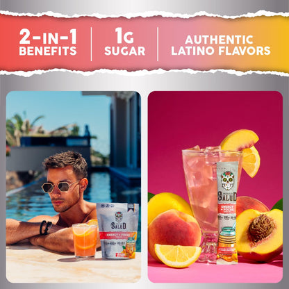 Salud 2-in-1 Energy + Focus Drink Mix, Hibiscus | Organic Caffeine, B6 + B12, Theanine, Clean Energy Packets, Agua Fresca Mix, Non-GMO, Gluten Free, 1g of Sugar (15 Servings)