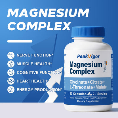 5 in 1 Magnesium Complex, 976mg Complex with Magnesium Glycinate, Citrate, Malate & L-Threonate, Vitamin B6 for High Absorption, Third Party Tested, Gluten-Free, Easy-Swallow Vegan Capsule PeakVigor buy supplements Au