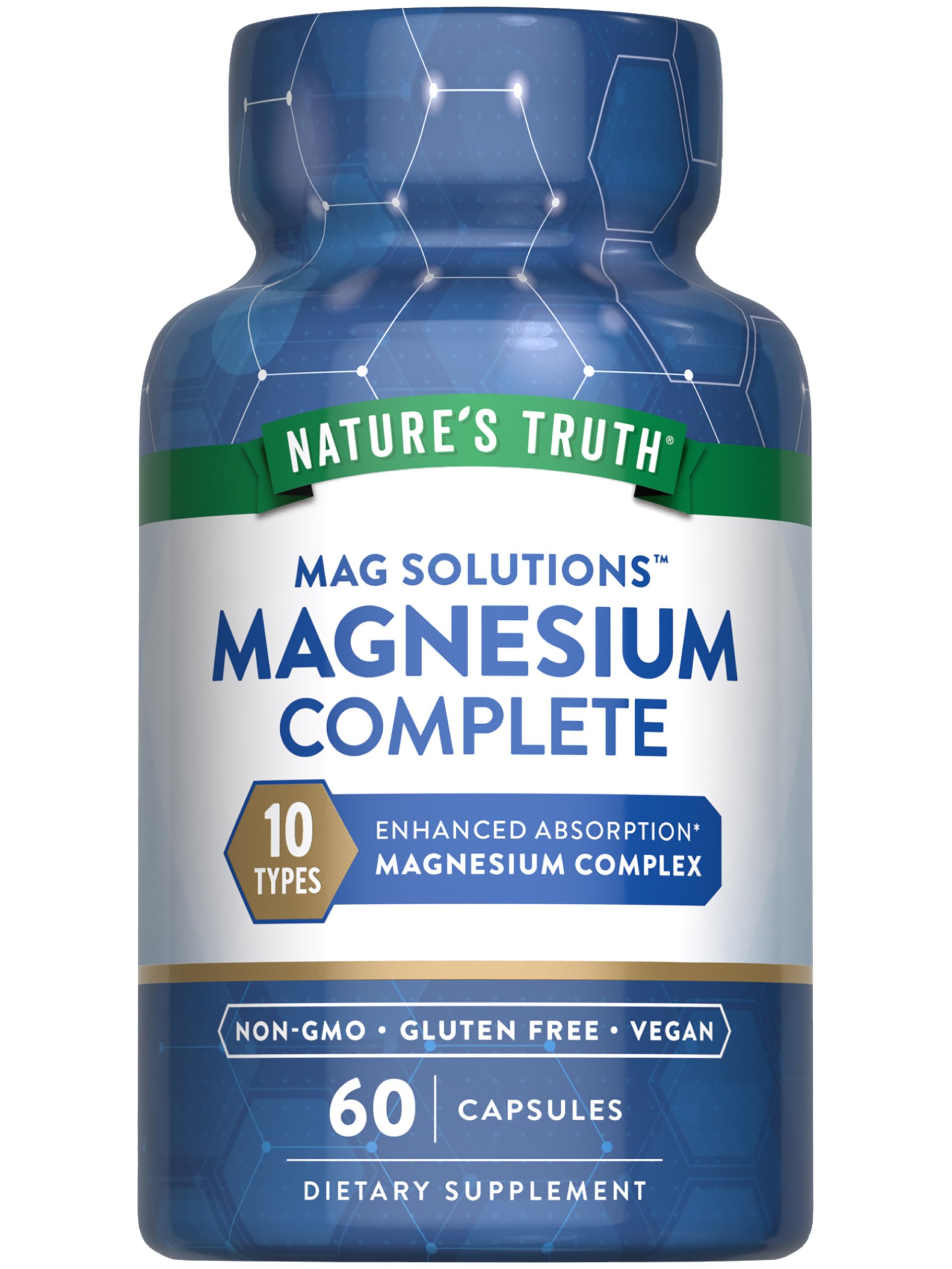 Supplement bottle labeled 'Nature's Truth Magnesium Complete' on a white background