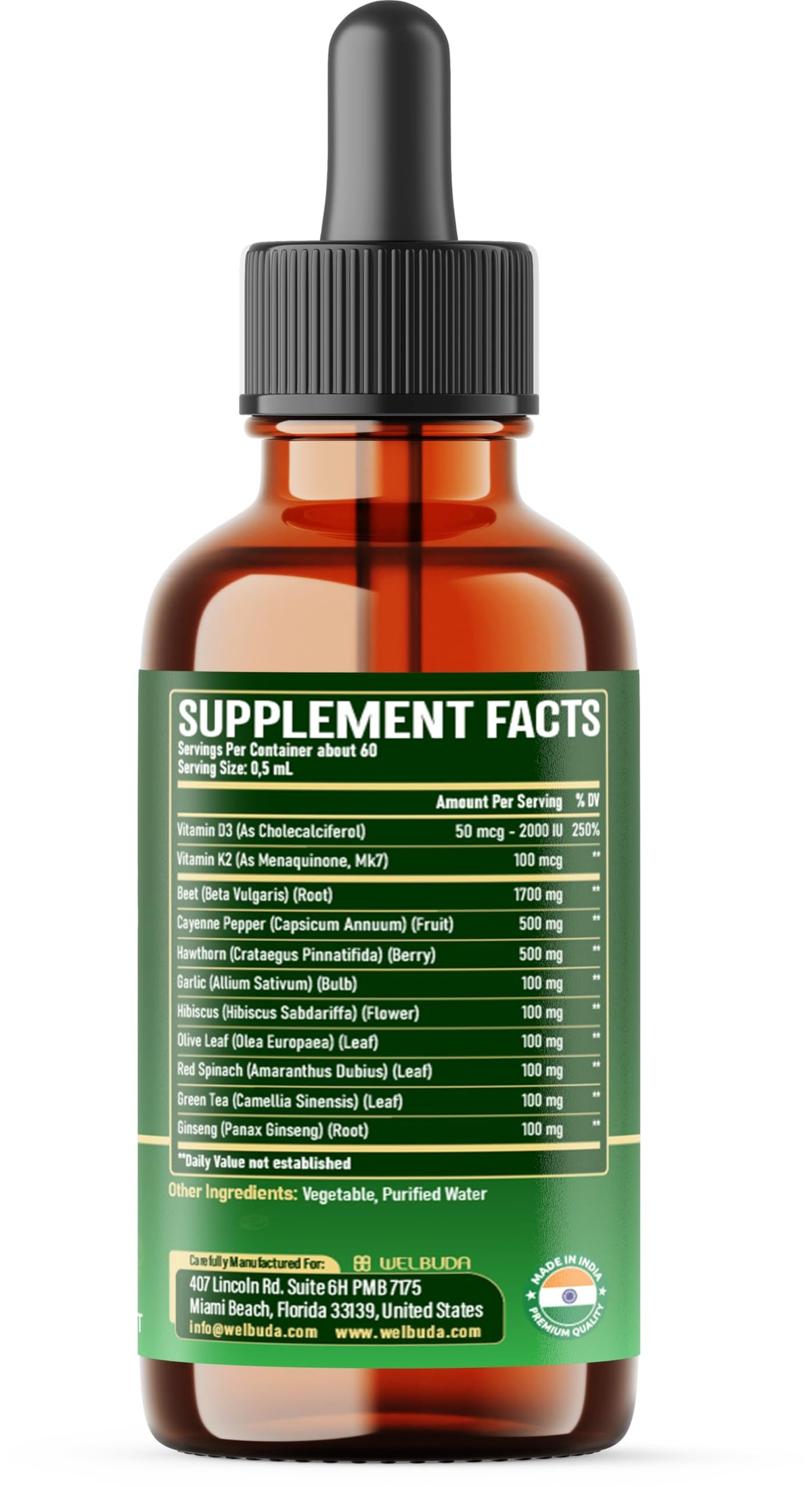 11in1 Beet Root Liquid Supplement - for Support Immune, Energy - with Vitamin D3, Vitamin K2, Hawthorn Berry, Cayenne Pepper, Garlic, Hibiscus, Olive, Red Spinach, Green Tea - 1 FL Oz - 30 Servings WELBUDABuy Supplements Australia