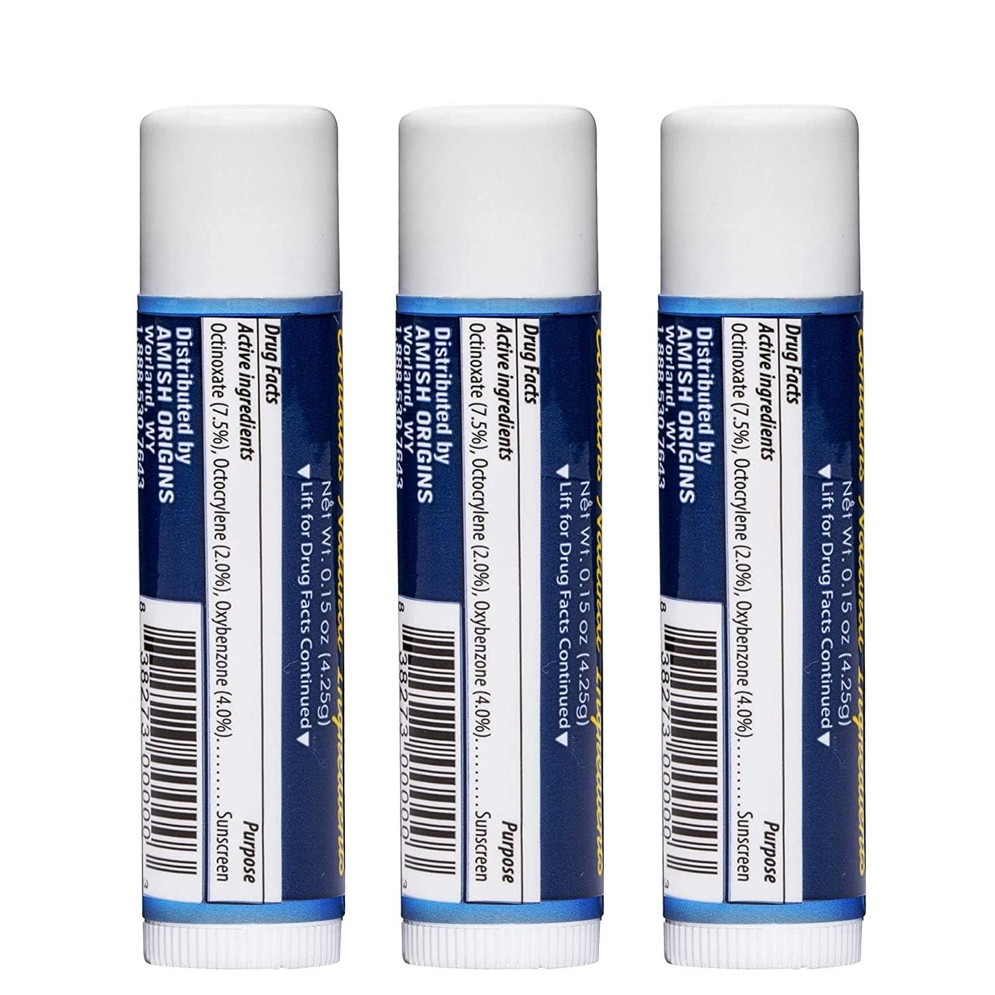 Amish Origins SPF 15 Medicated Lip Doc Balm - All Natural Ingredients, Deep Moisturizing Potent Formula for Chapped and Cracked Lips, All Refreshing Essential Oils, 3 Pack