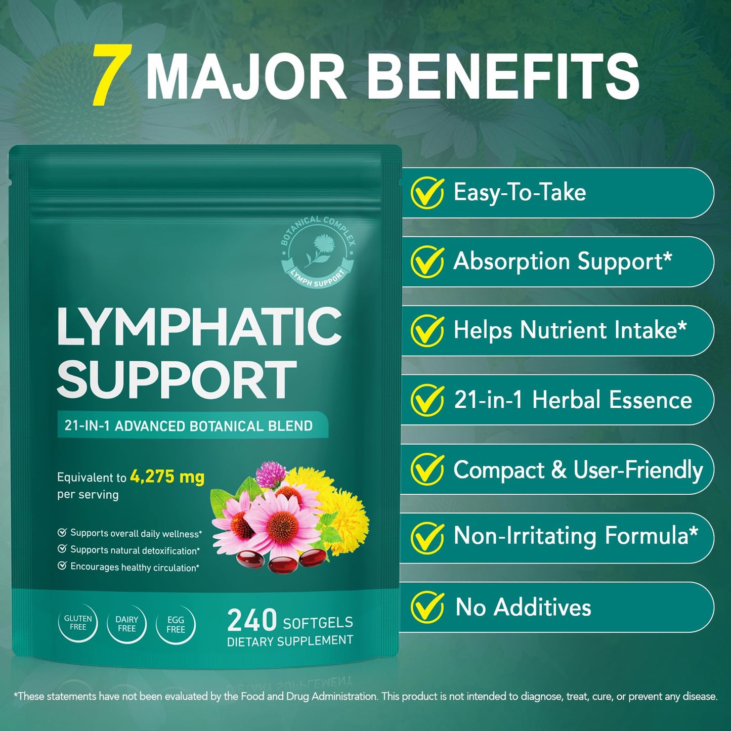 Lymphatic Drainage Supplements, Lymph System Support Supplement for Women & Men, Natural Herbal Blends with Echinacea, Dandelion, Burdock Root for Lymph System - 240 Softgels DLOMFVFQ buy supplements Au