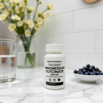 Magno-Humphries Magnesium Glycinate 500 mg - 100 Capsules | Gentle Chelated Form | Muscle, Nerve & Bone Support | Dietary Supplement | GMP Manufactured in The USA Magno-Humphries buy supplements Au