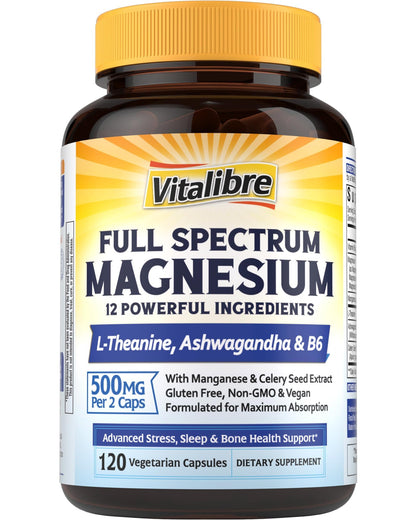 Vitalibre Full Spectrum Magnesium supplement bottle on a white background