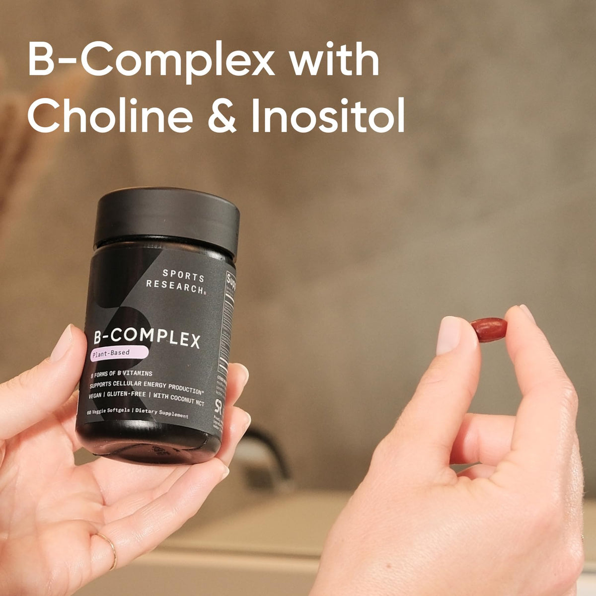 Sports Research® Vitamin B-Complex - Full Spectrum of B Vitamins with Methylated B12 & Folate - Gluten Free · Plant-Based · Non-GMO · Vegan-Friendly Formula - 120 Veggie Softgels Sports Research buy supplements Au