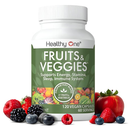 Fruits & Veggies Formula - 27 Premium Whole Foods - Organic Ingredients - Equals 3 Servings of Fruits & Vegetables - Improve Energy, Focus & Immune Function - Fiber - Antioxidants - 120ct (60 Serv) Healthy OneBuy Supplements Australia
