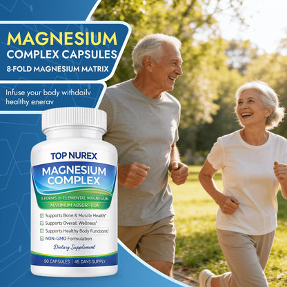Top Nurex Magnesium Complex 1000 mg, 8-Source Magnesium Blend with Glycinate, Citrate, Malate & Taurate, Vegan Formula, Non-GMO, 90 Capsules Top Nurex buy supplements Au