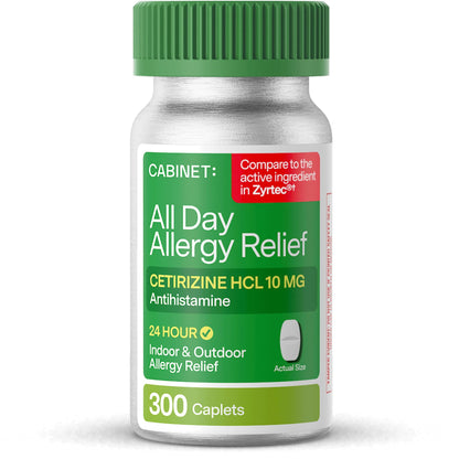 Cabinet: Cetirizine Hcl 10mg Allergy Relief Tablets | Non-Drowsy Antihistamine for 24-Hour Indoor & Outdoor (Aluminum - 300 Count) Cabinet: buy supplements Au