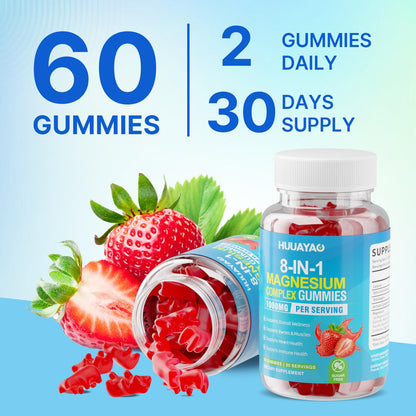 Magnesium Complex Gummies for Women Men 8 in 1, Magnesium Glycinate, Citrate, Malate, Taurate, Supports Bones, Muscle, Nerve Health, Sugar-Free, Vegan Non-GMO, Strawberry Flavor, 120 Count HUUAYAO buy supplements Au