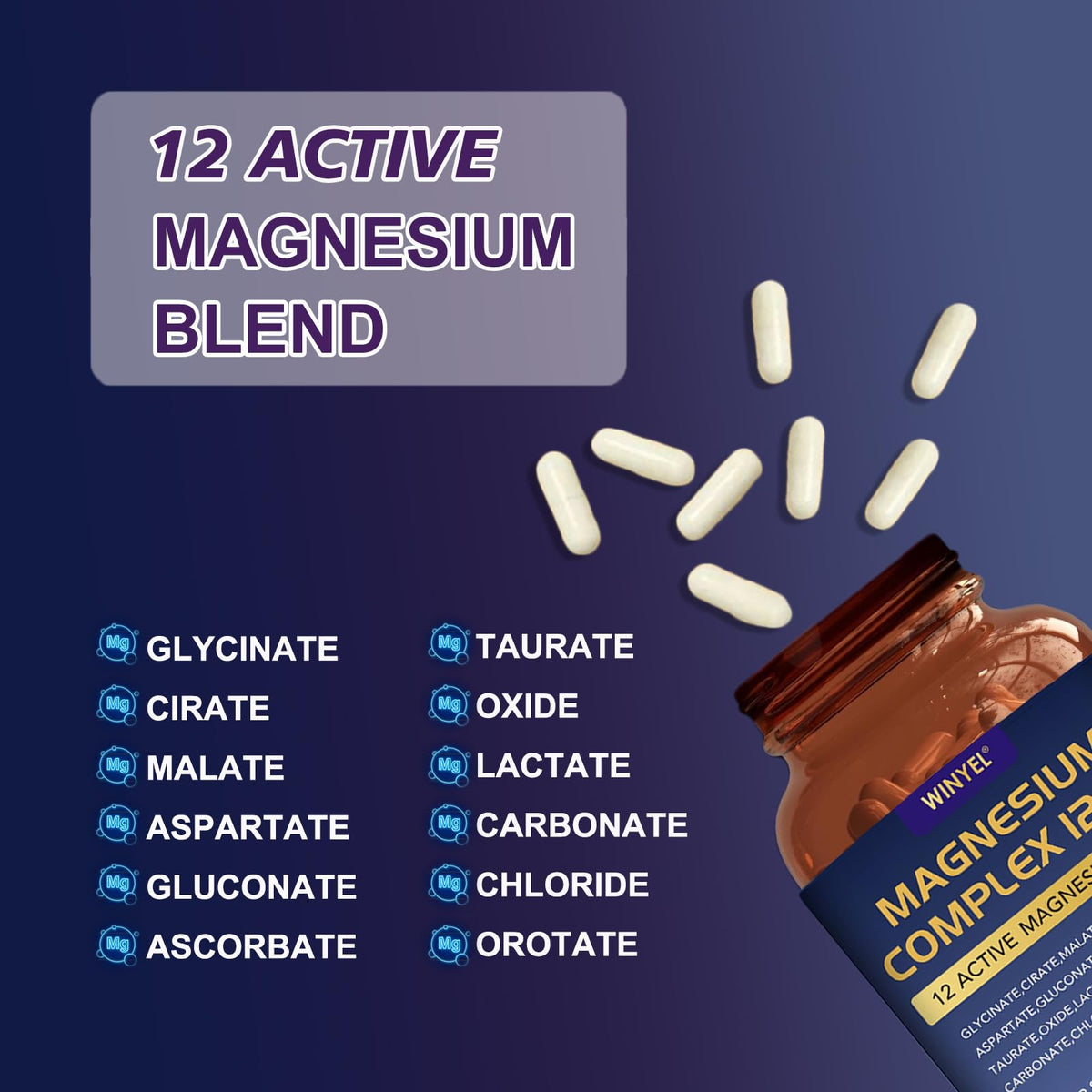 Magnesium Complex 700mg 12 in 1 Magnesium Supplement with Glycinate, Citrate, Malate | Sleep, Calm, Muscle Relaxation, Heart Health Support | Vegan 120 Capsules WINYEL buy supplements Au