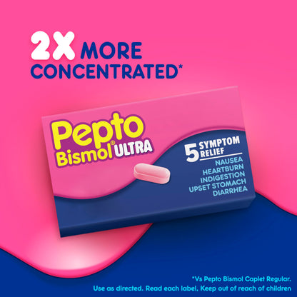 Pepto Bismol ULTRA Caplets, Upset Stomach Relief, Nausea Relief, Heartburn Relief, Indigestion Relief, Anti Diarrhea Medication for Adults - 5 Symptom Relief, 24 ct Pepto Bismol buy supplements Au