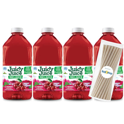 Juicy Juice Cherry 100% Juice Vitamin C No Sugar Added 64 fl oz Plastic Bottle 4 Pack + 15 Sugarcane Disposable Straws by KOOL8SHOP Infinite Deals Juicy Juice buy supplements Au