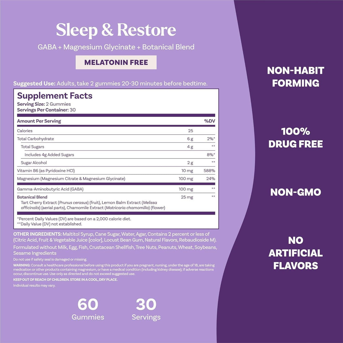 Natrol Sleep & Restore Magnesium Glycinate Blend Gummies, Magnesium for Sleep Aids for Adults, Melatonin-Free, Cherry Flavored, 30 Day Supply, 60 Gummies (Pack of 2) NatrolBuy Supplements Australia