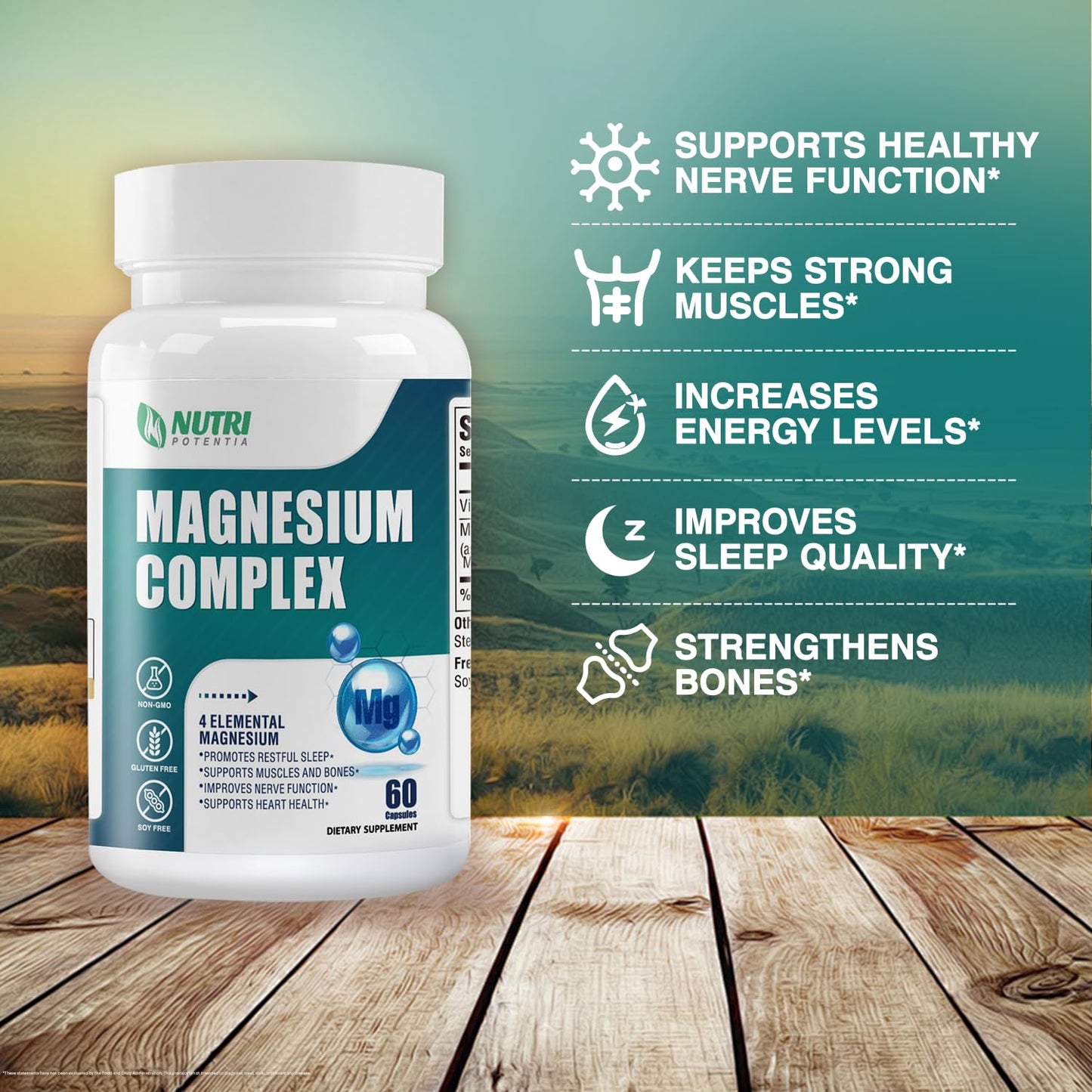 Magnesium Complex for Women&Men,With Glycinate Malate Citrate Taurate.Support for Sleep,Stress Relief,Cognitive Function,Magnesium Supplement 500mg,Third-Party Tested(Made & Tested in USA)-60 Capsules NUTRI POTENTIA buy supplements Au