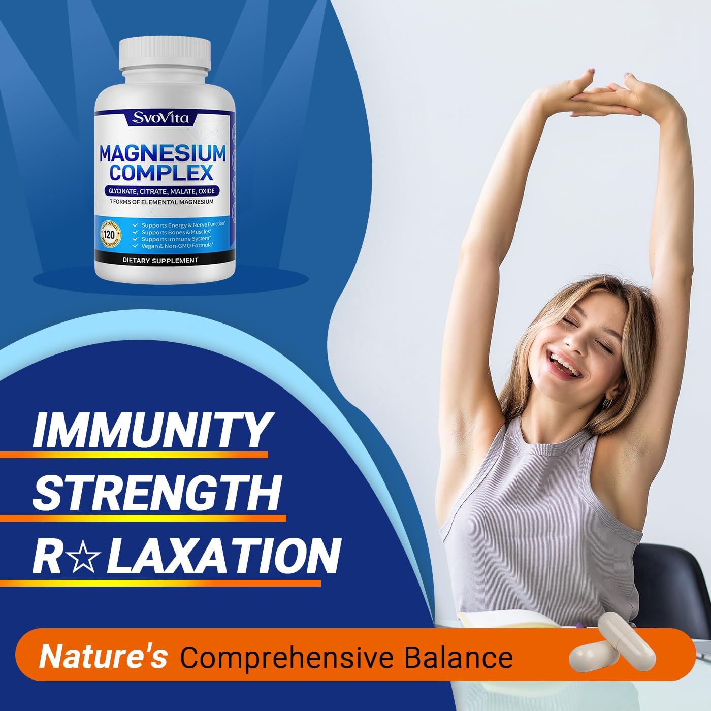 Magnesium Complex Supplement with 7 Forms of Magnesium Glycinate, Malate, Citrate & More, High Absorption for Bones, Muscle, Recovery, Energy, Vegan Non-GMO 120 Capsules Svovita buy supplements Au