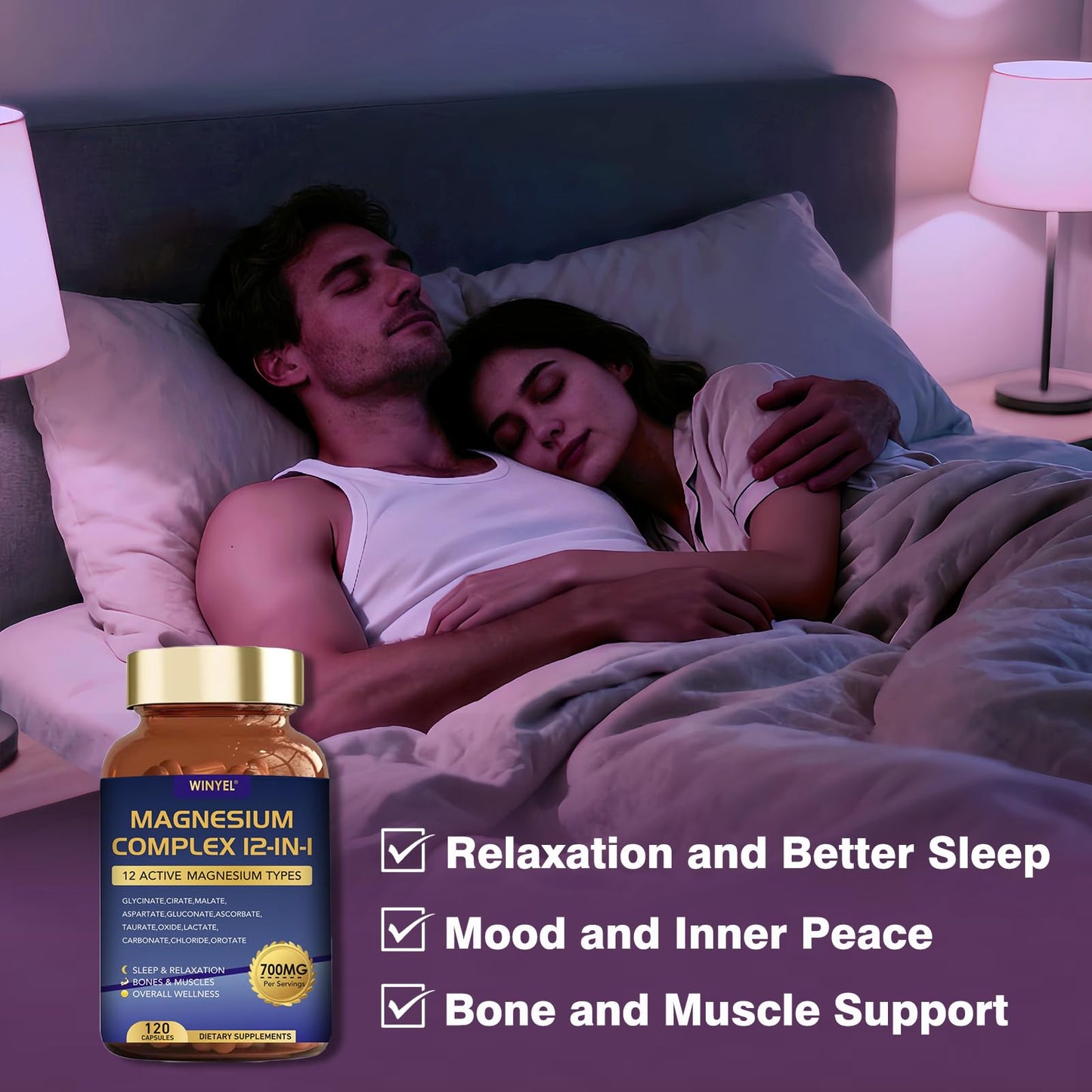 Magnesium Complex 700mg 12 in 1 Magnesium Supplement with Glycinate, Citrate, Malate | Sleep, Calm, Muscle Relaxation, Heart Health Support | Vegan 120 Capsules WINYEL buy supplements Au