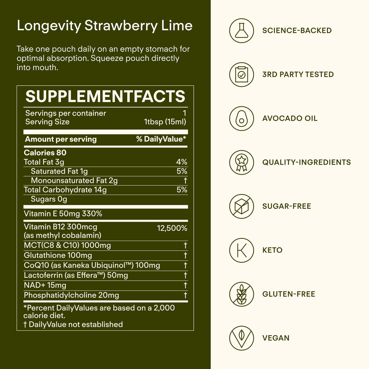 Sunny Within - Liposomal Glutathione Supplement NAD+ Longevity Mix w/Liquid NAD+, CoQ10, B12, MCT & Avocado Oil – Cellular Health, Energy, Brain, Gut & Heart Support* – Strawberry Lime – 30 Pouches Sunny WithinBuy Supplements Australia