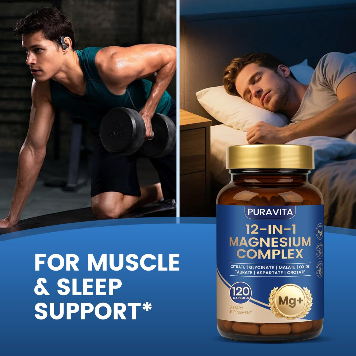 Puravita Magnesium Complex - Puravita 12 in 1 Magnesium Supplement with Glycinate, Citrate, Malate, Oxide, Taurat & More for Muscle, Nerve & Sleep Support, 120 Count PURAVITA buy supplements Au