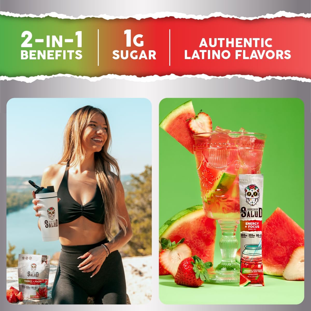 Salud Variety 3-Pack | 2-in-1 Energy + Focus (Strawberry Watermelon), Hydration + Immunity (Cucumber Lime) & Calm + Sleep (Punch) – 15 Servings Each, Non-GMO, Gluten Free, Low Calorie, 1g of Sugar
