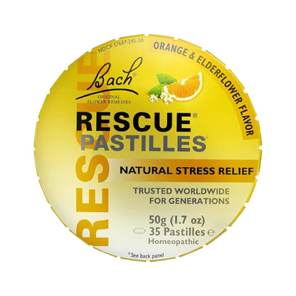 Bach Rescue PASTILLES, Orange and Elderflower Flavor, Natural Stress Relief Lozenges, Homeopathic Flower Essence, Vegetarian, Gluten & Sugar-Free, 35 Count