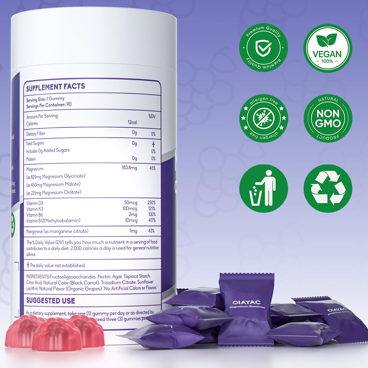 Magnesium Complex Gummies, Individually Packaged Magnesium Supplement, Magnesium Chelate, Bisglycinate, Malate, Citrate, Taurate Chewable for Women & Men,Sleep&Muscle&Nerve Health, Vegan 90 Counts DIAYAC buy supplements Au