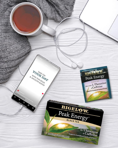 Bigelow Tea Peak Energy plus extra L-Theanine & Caffeine, 18 Count (Pack of 6), 108 Total Tea Bags Bigelow TeaBuy Supplements Australia