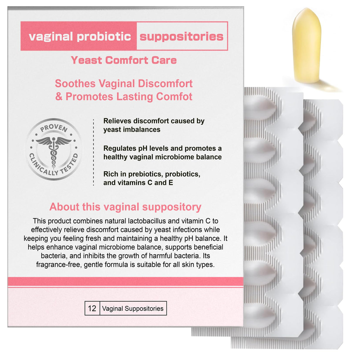 Nahid Vaginal probiotic Suppository, hyaluronic Acid Suppositories, Vaginal moisturizer, PH Balance, Restores Healthy Vaginal Odor, Yeast Comfort Care (12 Inserts) Nahid buy supplements Au