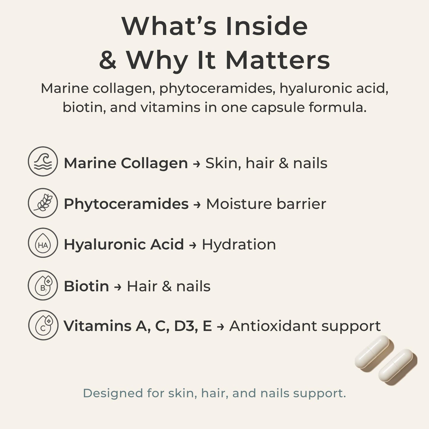 Zi-Collagen Marine Collagen Capsules for Skin, Hair & Nails Support – with Phytoceramides, Hyaluronic Acid, Biotin