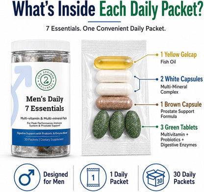 Daily 7 Essentials Men's Vitamin Pack - 30 Packets | Adult Multivitamin & Multimineral Supplement Pack - 30 Packets