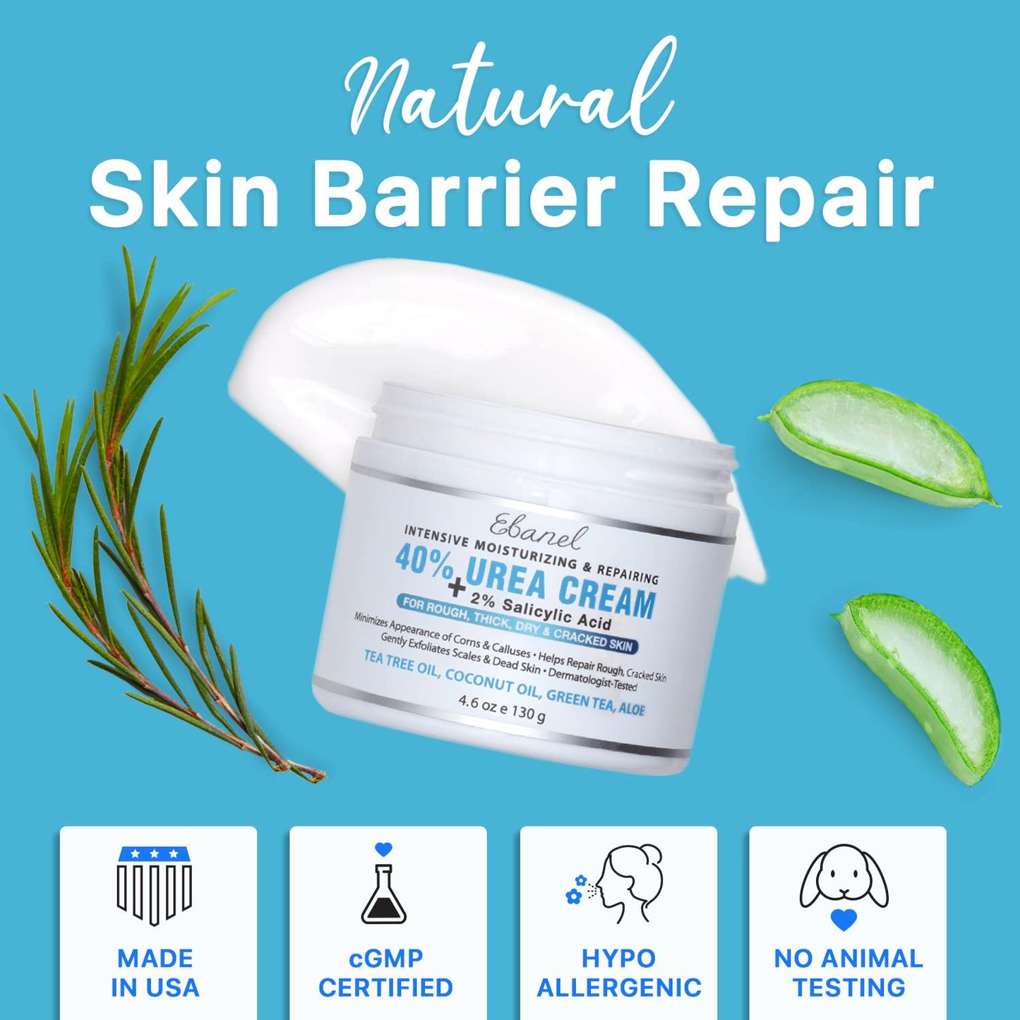 Ebanel Bundle of 40% Urea Cream 4.6 Oz, and Exfoliating Face Scrub Peeling Gel 4.12 Oz