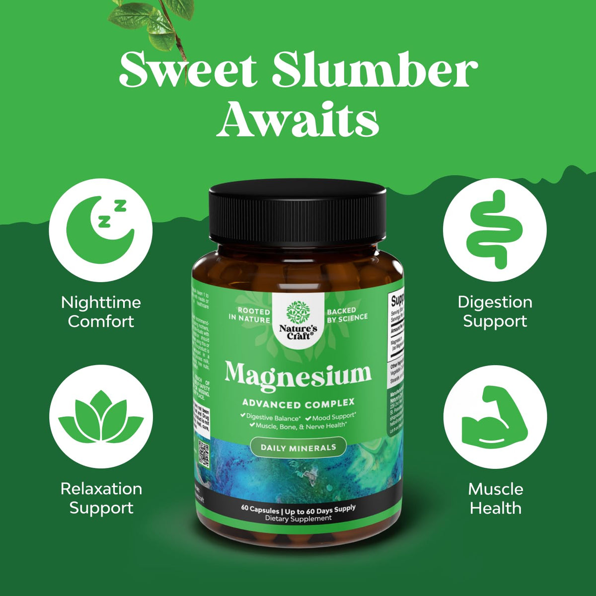 High Absorption Magnesium Complex Supplement - Magnesium Oxide 500mg with Citrate 500mg for Sleep and Mood Support - Pure Citrate per Serving for Muscle Stomach and Digestion - 60 Count Natures Craft buy supplements Au
