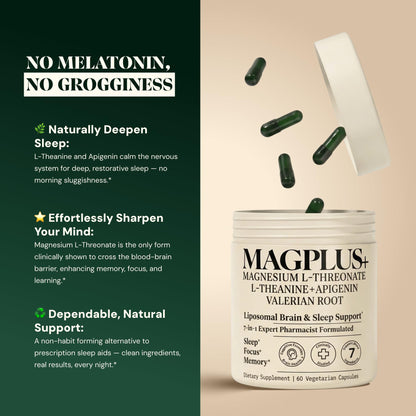 Magnesium L-Threonate with Apigenin, Valerian Root & L-Theanine – No Melatonin Restful Sleep & Brain Supplement – Clinically Studied 7-Ingredient Formula
