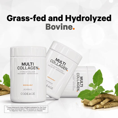 Codeage Multi Collagen Protein Capsules 5 Types, Ashwagandha Withania Somnifera & Organic Amla Berry + SBO Probiotic Blend 50 Billion CFU Bundle, Lactobacillus Plantarum, Bacillus Subtilis, Non-GMO CodeageBuy Supplements Australia
