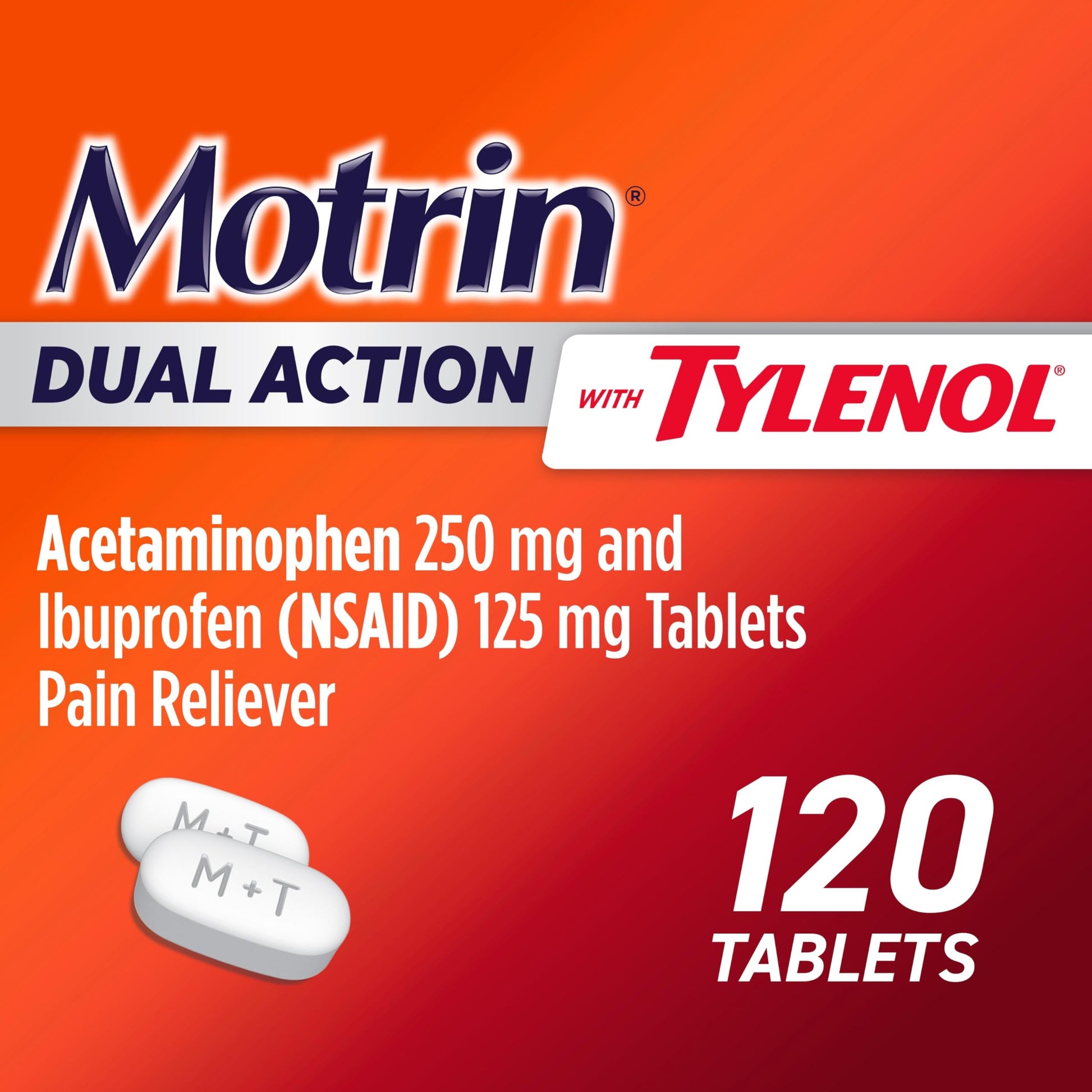 Motrin Dual Action with Tylenol, Ibuprofen & Acetaminophen Fast-Acting, Long Lasting Pain Reliever for Minor Aches & Pains, Ibuprofen (NSAID) 125 mg & Acetaminophen 250 mg, 120 ct Motrin buy supplements Au