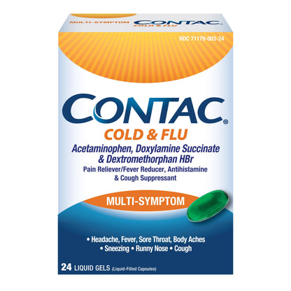 Contac Cold & Flu Medicine, Powerful, Multi-Symptom Relief for Pain, Fever, Sore Throat, Body Aches, Sneezing, Runny Nose & Cough, 24 Count Liquid Gels Contac buy supplements Au