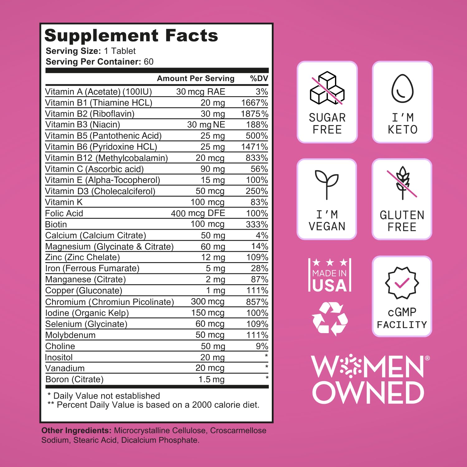 SELF NUTRITION Vegan Multivitamins for Women - Once Daily - 28 Nutrients - Boost Energy, Sleep, Hair, Skin, Nails & Reduce Cravings - Keto, Vegan, Gluten Free, Made in USA, 2-Months Supply SELF NUTRITION buy supplements Au