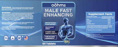 Oohma New Male Enhancing Supplement, Designed to be Fast Acting for Blood Flow to Gain Length & Girth + Stamina, Maca, Epimedium, and Other Natural Ingredients, 3rd Party Tested Supplement 60 Tablets Oohma buy supplements Au