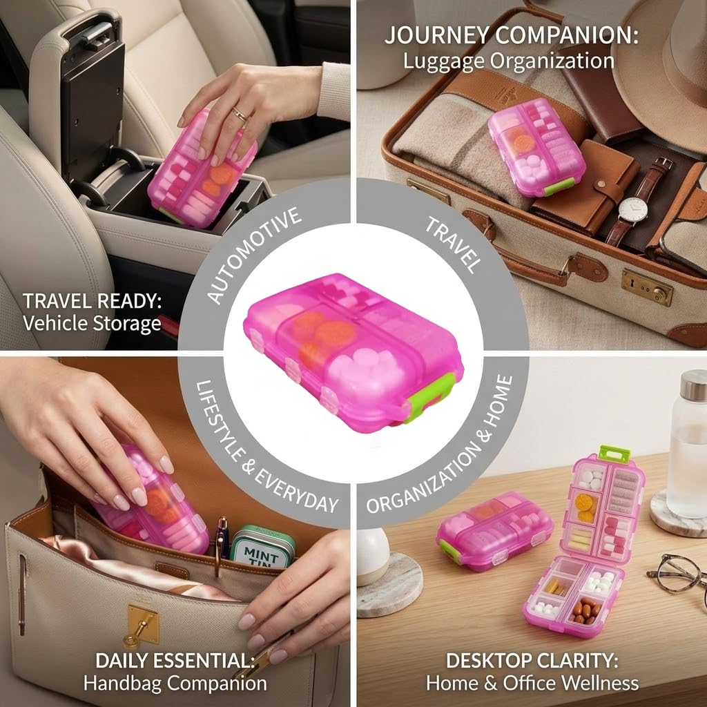 Pill Organizer with Medicine Labels Travel Daily Pill Container Mini Medication Organizer Storage Pill Organizer Travel Essentials Pill Case 7 Day (Pink & 161 Lables) iouwei buy supplements Au
