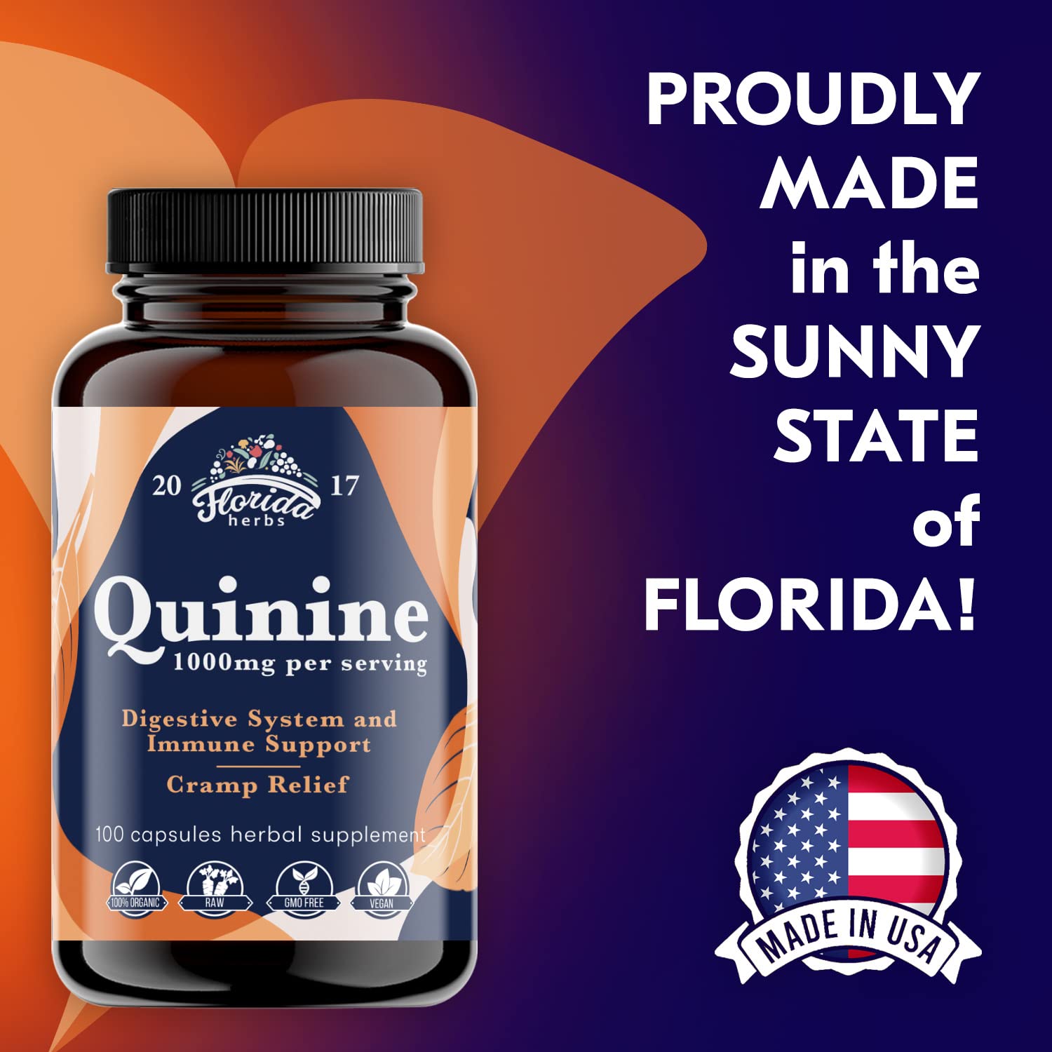 FLORIDA HERBS Quinine for Leg Cramps 1000 mg - 110 Capsules - Cinchona Bark Extract Supplement - Quinine Capsules - Vegan, Non - GMO FLORIDA HERBSBuy Supplements Australia