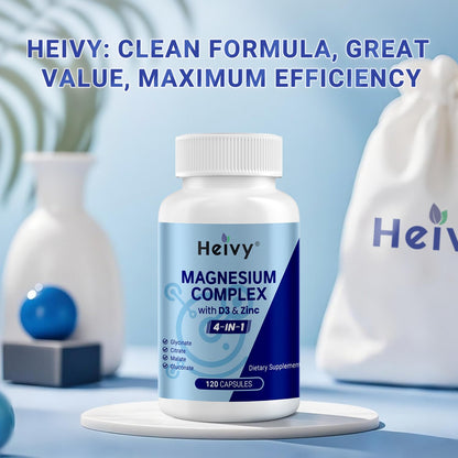 Heivy 4 in 1 Magnesium Complex with Zinc & Vitamin D3, 320mg Elemental Magnesium (Glycinate/Citrate/Gluconate/Malate), 120 Capsules (4 Months Supply), Vegan, Non-GMO, Gluten-Free, 3rd Party Tested Heivy buy supplements Au