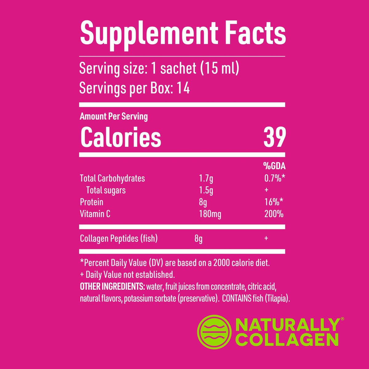 Naturally Collagen - Premium Hydrolyzed Liquid Marine Collagen Supplement - 8000mg of Collagen per Sachet Plus 180mg VIT C - Natural Tropical Fruit Flavour - 14 Sachets per Box Naturally Collagen buy supplements Au