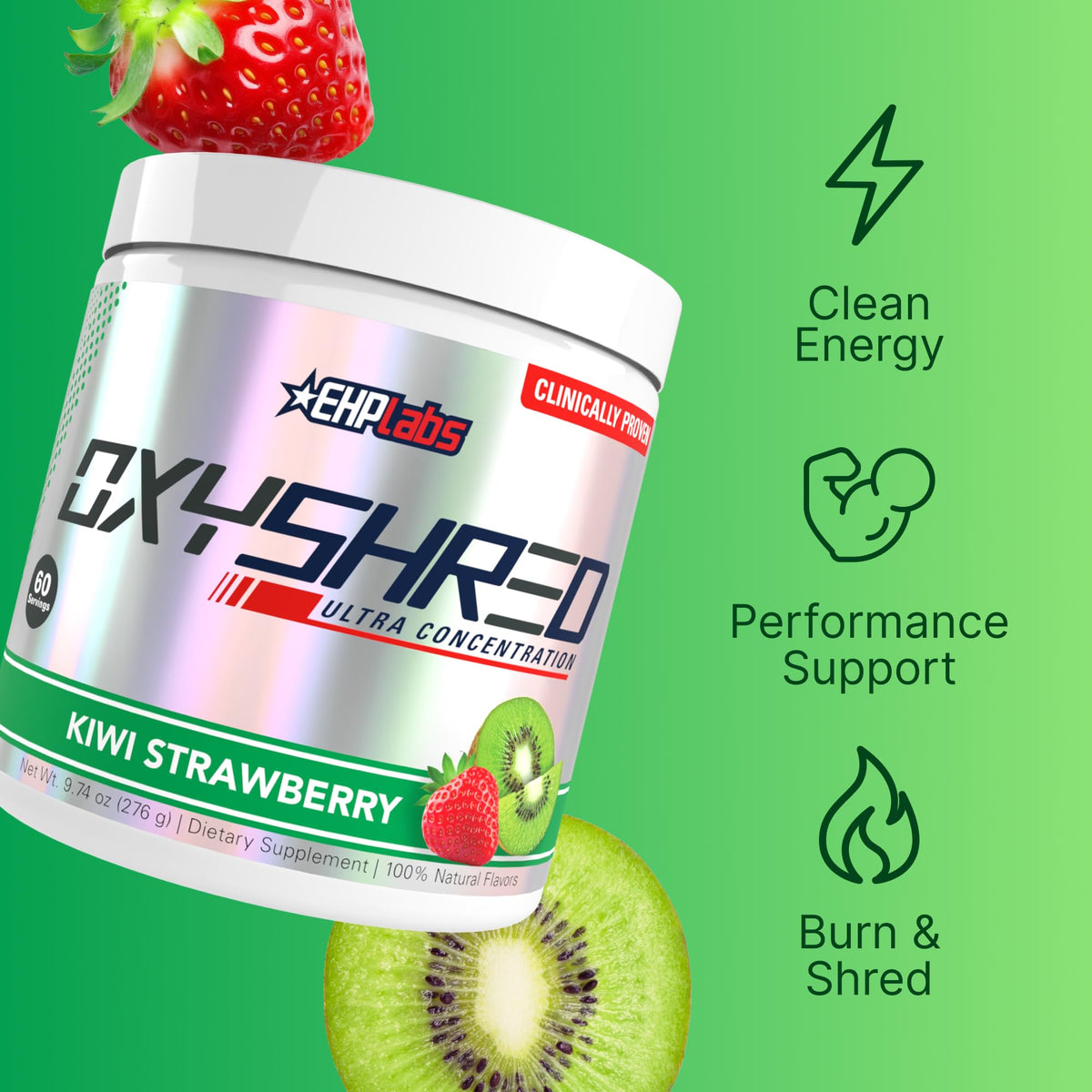 EHP Labs OxyShred Pre Workout Powder - Preworkout Powder with L Glutamine & Acetyl L Carnitine, Energy Boost Drink - Kiwi Strawberry, 60 Servings EHP Labs buy supplements Au